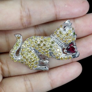 925 Srebrna broszka kot naturalne szafiry Songea granat diopsyd