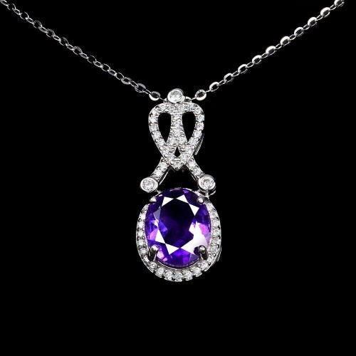 Delikatny 925 piękny naszyjnik naturalny ametyst cyrkonie