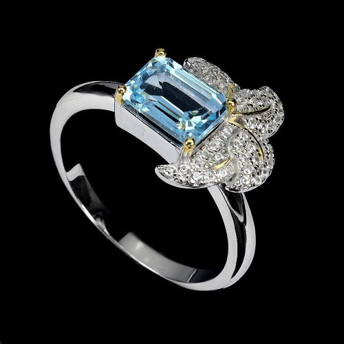 Delikatny pierścionek r 17 srebrny naturalny Sky Blue Topaz cyrkonie