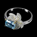 Delikatny pierścionek r 17 srebrny naturalny Sky Blue Topaz cyrkonie