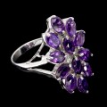 925 Piękny pierścionek r 19 naturalne ametysty srebro