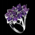 925 Piękny pierścionek r 19 naturalne ametysty srebro