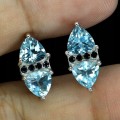 5 Srebrne delikatne kolczyki naturalne topazy sky blue czarne spinele