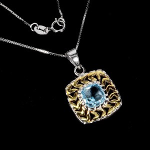 Piękny delikatny naszyjnik naturalny Sky Blue topaz 925