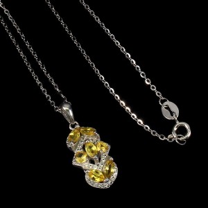 Naszyjnik delikatny naturalne żółte szafiry białe topazy 925