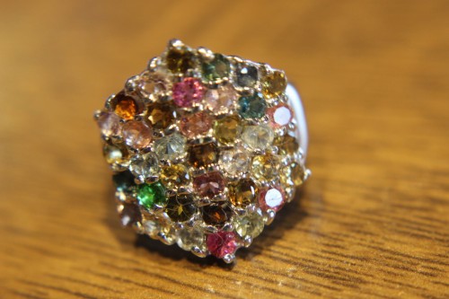 Piękny srebrny pierścionek r 16 naturalne turmaliny 925