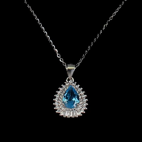 925 Piękny naszyjnik delikatny cyrkonie Swiss Blue topaz naturalny