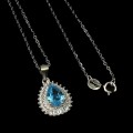 925 Piękny naszyjnik delikatny cyrkonie Swiss Blue topaz naturalny
