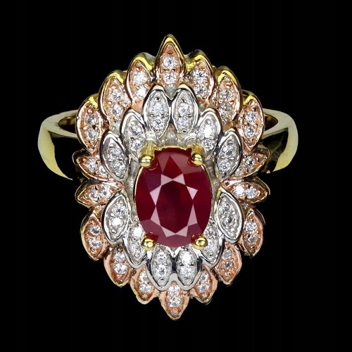 925 Piękny srebrny pierścionek naturalny rubin cyrkonie r 14