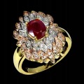 925 Piękny srebrny pierścionek naturalny rubin cyrkonie r 14