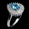 Piękny 925 pierścionek naturalny swiss blue topaz cyrkonie r 16