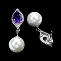 Srebrne 925 wiszące kolczyki naturalne ametysty masa perłowa 4