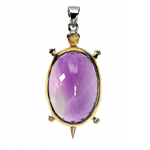 Wisiorek srebrny 925 naturalny 48ct ametyst żółw diopsydy