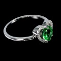 Pierścionek srebrny delikatny zielony topaz cyrkonie r 14.5 serce