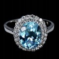Delikatny pierścionek srebrny naturalny Sky Blue Topaz cyrkonie r 14