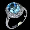 Delikatny pierścionek srebrny naturalny Sky Blue Topaz cyrkonie r 14