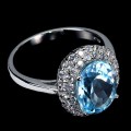 Delikatny pierścionek srebrny naturalny Sky Blue Topaz cyrkonie r 14