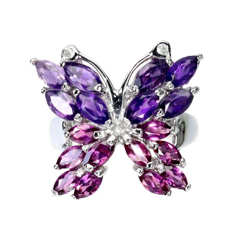925 Pierścionek naturalne granaty ametysty oliwiny motyl r 17