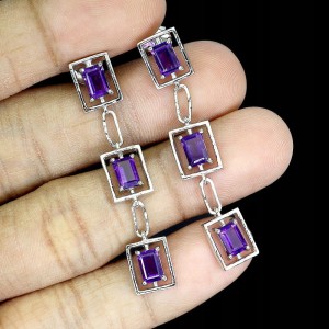 Wiszące srebrne kolczyki 925 ametysty naturalne 4