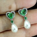 Delikatne srebrne kolczyki zielone topazy cyrkonie masa perłowa serce 4