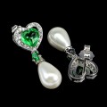 Delikatne srebrne kolczyki zielone topazy cyrkonie masa perłowa serce 4