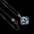 Piękny naszyjnik delikatny naturalny Sky Blue topaz cyrkonie 925