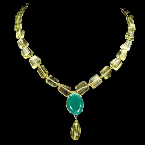 Zjawiskowy duży naszyjnik naturalne lemon kwarce awenturyn 925