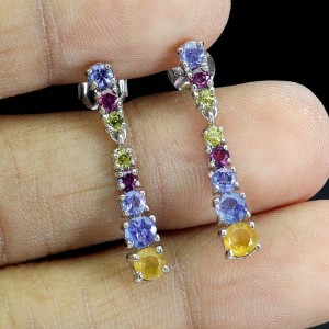 925 Kolczyki delikatne srebrne naturalne tanzanity cytryny granaty 4