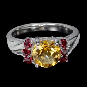 Pierścionek 925 naturalne granaty rodolity cytryn r 17