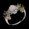Pierścionek srebrny 925 naturalny morganit turmaliny białe topazy r 17