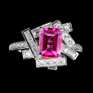 Srebrny piękny pierścionek r 14.5 różowy topaz cyrkonie