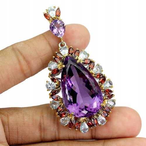 Srebrny zjawiskowy wisiorek naturalny 79ct ametyst akawamaryny granaty