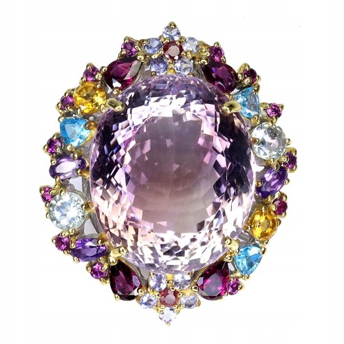 Broszka srebrna naturalny 74ct ametryn akwamaryny cytryny tanzanity 925