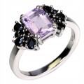 Delikatny pierścionek srebrny naturalny ametyst czarne spinele r 14.5 925