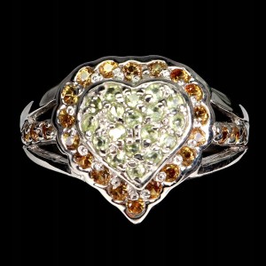 925 Pierścionek serce naturalne szafiry Songea oliwiny r 16.5