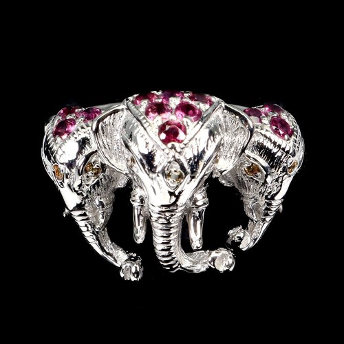 925 Pierścionek naturalne granaty szafiry Songea r 19 słoń