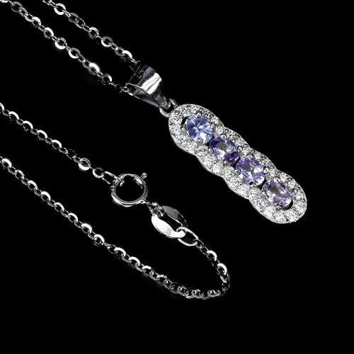 Delikatny srebrny naszyjnik naturalne tanzanity cyrkonie 925