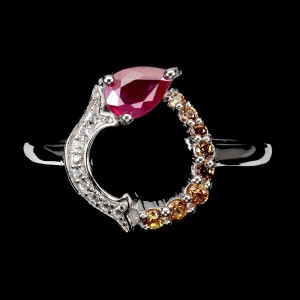 925 Delikatny pierścionek naturalny rubin szafiry Songea białe topazy r 19