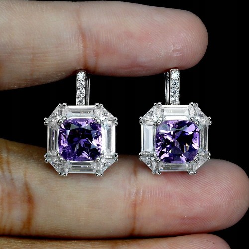 Kolczyki delikatne zjawiskowe naturalne ametysty cyrkonie 4