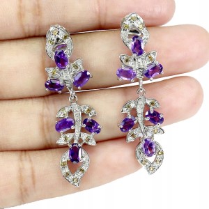 Srebrne piękne kolczyki naturalne szafiry Songea ametysty 4