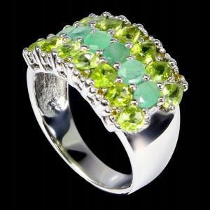 925 Pierścionek naturalne szmaragdy oliwiny szafiry Songea r 17