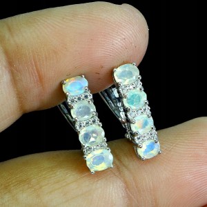 Piękne delikatne kolczyki 925 naturalne opale ogniste cyrkonie 4