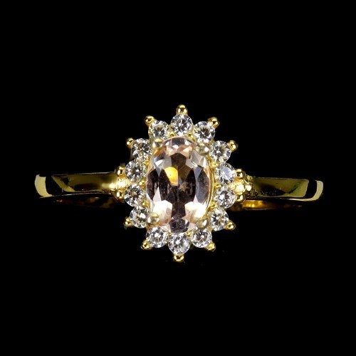 925 Pierścionek delikatny srebrny naturalny morganit cyrkonie r 12