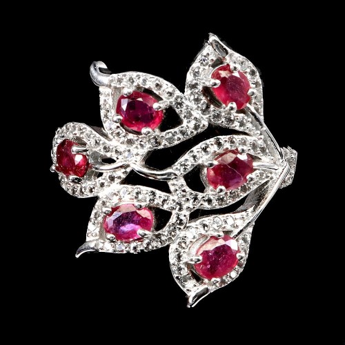 Srebrny piękny pierścionek r 19.5 naturalne rubiny białe topazy