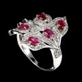 Srebrny piękny pierścionek r 19.5 naturalne rubiny białe topazy