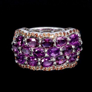 Srebrny piękny pierścionek naturalne granaty szafiry Songea r 15