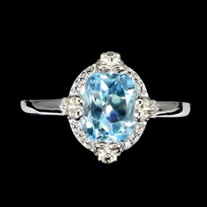 Delikatny pierścionek srebrny naturalny Sky Blue Topaz cyrkonie r 12