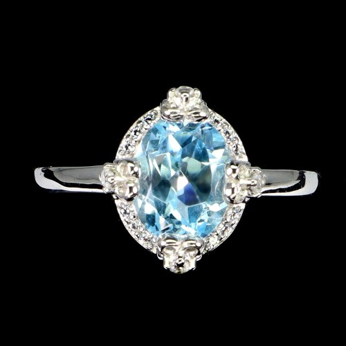 Delikatny pierścionek srebrny naturalny Sky Blue Topaz cyrkonie r 12
