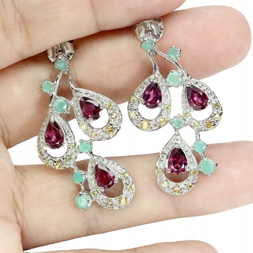 Srebrne kolczyki naturalne szmaragdy granaty szafiry Songea 4