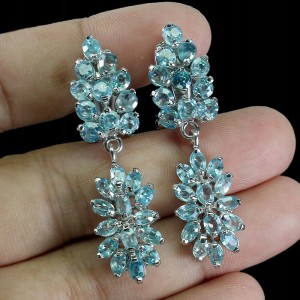 Zjawiskowe srebrne kolczyki naturalne niebieskie cyrkony 4